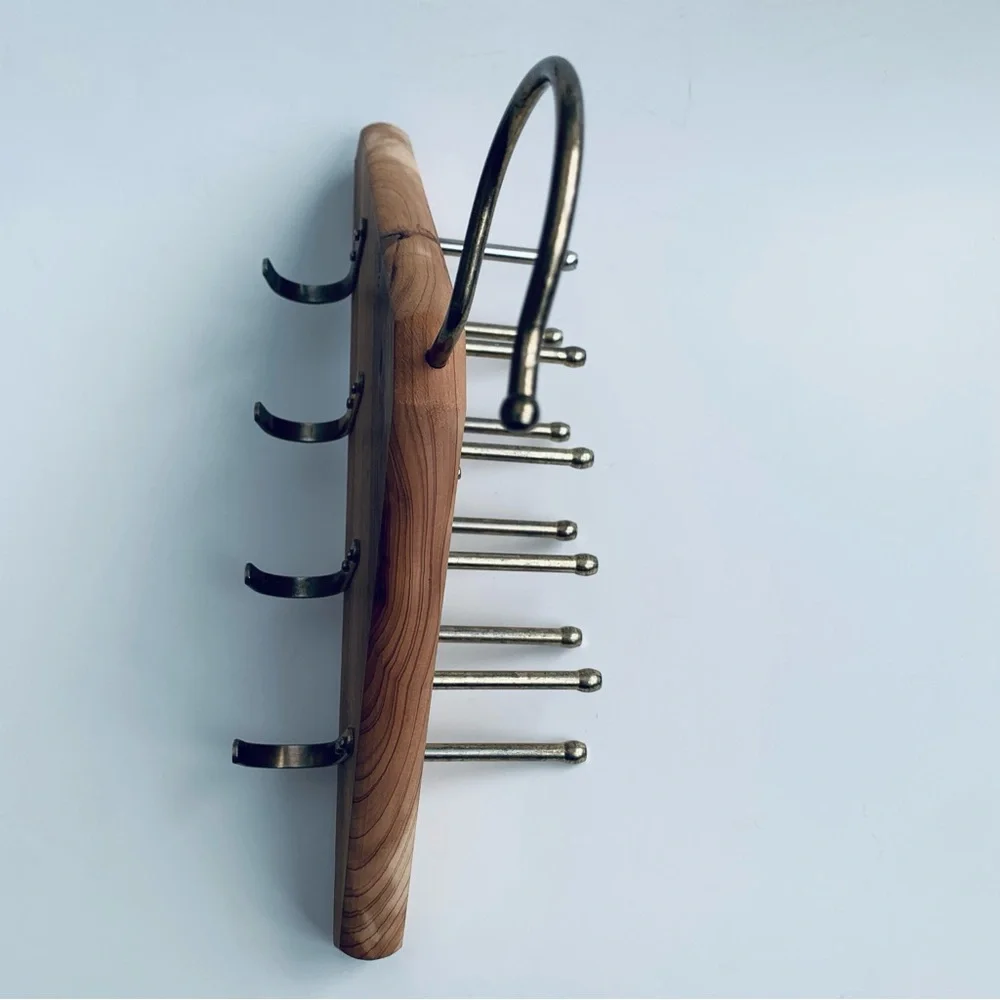 WOODLORE Wooden Cedar Tie and Belt Hanger Closet Organizer Brass Hooks and Pegs